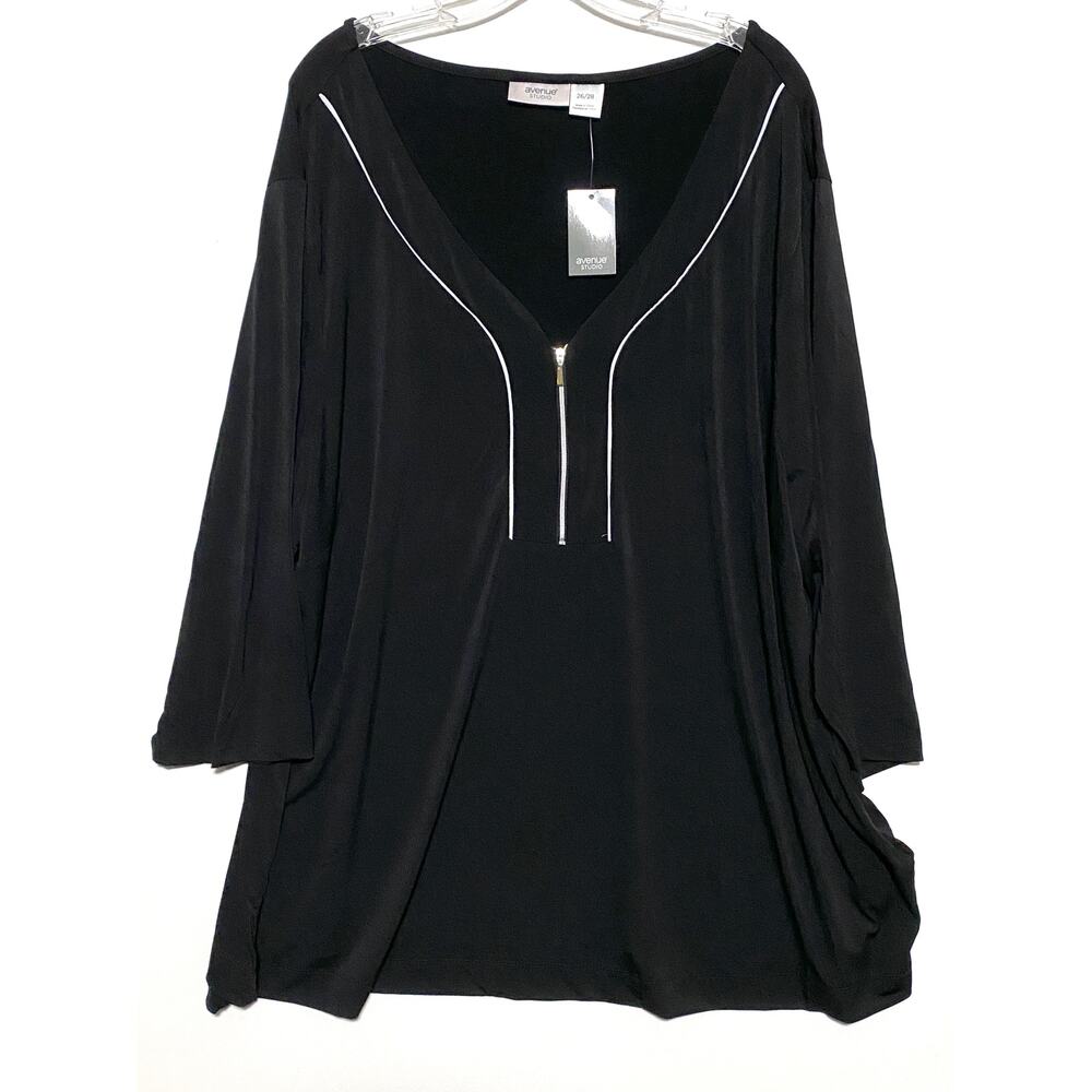 Avenue Top Miriam Zip Black Blouse Plus 26 28 Career Lagenlook Whimsigoth NWT